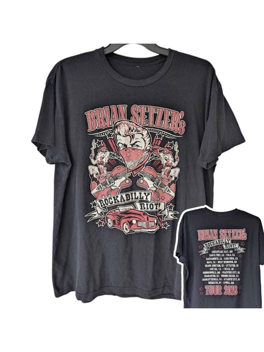 Brian Setzer Shirt 2XL Black Rockabilly Riot Tour 2018 Stray Cats Band Punk Tee